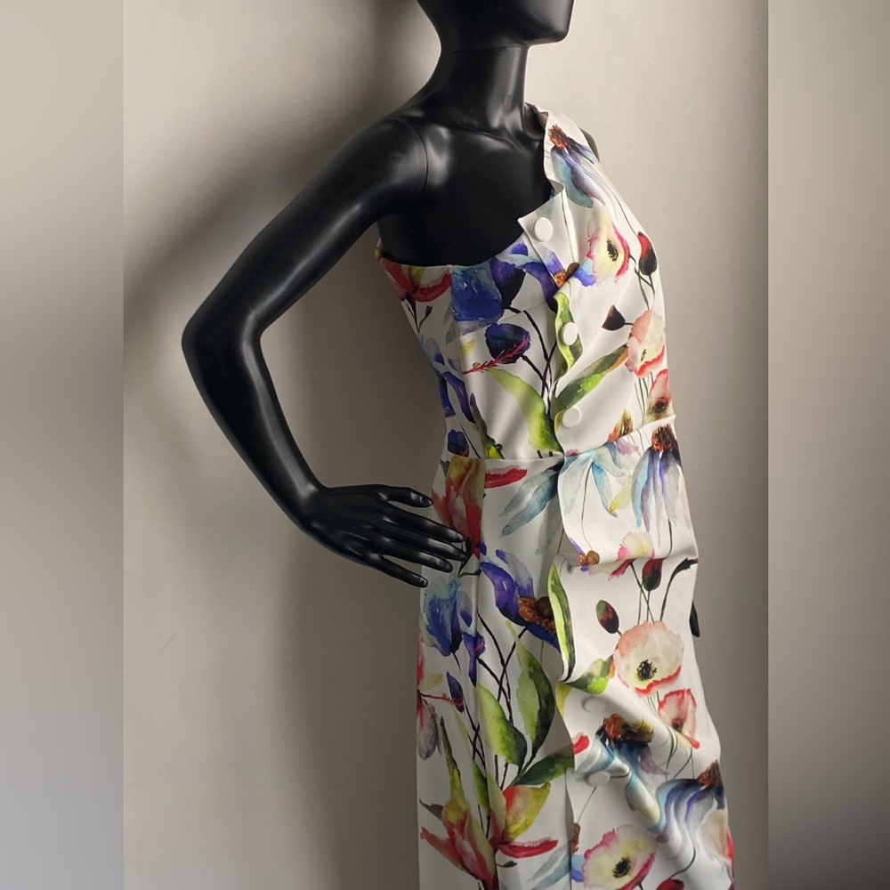 Chiara Boni White One-Shoulder Floral Print Dress